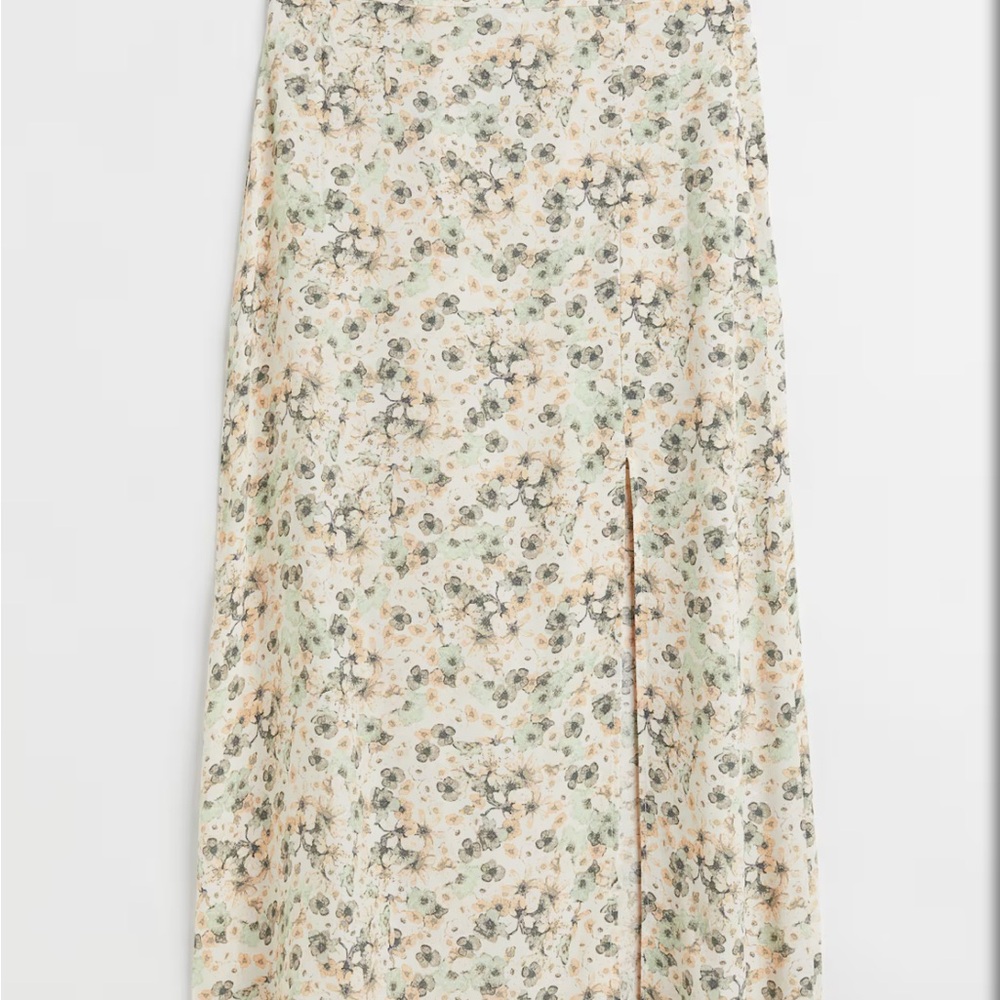 H&M Cream and Green Wrap Maxi Skirt with Asymmetrical Slit